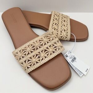 A New Day Crochet Slide Sandals Neutral Beige Square Toe | Size 8 NWT